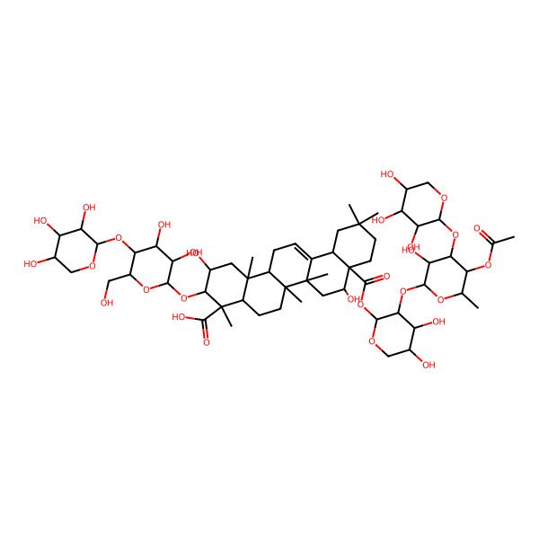 2D Structure of (2S,3R,4S,4aR,6aR,6bS,8R,8aR,12aS,14aR,14bR)-8a-[(2S,3R,4S,5S)-3-[(2S,3R,4S,5S,6S)-5-acetyloxy-3-hydroxy-6-methyl-4-[(2S,3R,4S,5S)-3,4,5-trihydroxyoxan-2-yl]oxyoxan-2-yl]oxy-4,5-dihydroxyoxan-2-yl]oxycarbonyl-3-[(2R,3R,4R,5S,6R)-3,4-dihydroxy-6-(hydroxymethyl)-5-[(2S,3R,4S,5R)-3,4,5-trihydroxyoxan-2-yl]oxyoxan-2-yl]oxy-2,8-dihydroxy-4,6a,6b,11,11,14b-hexamethyl-1,2,3,4a,5,6,7,8,9,10,12,12a,14,14a-tetradecahydropicene-4-carboxylic acid