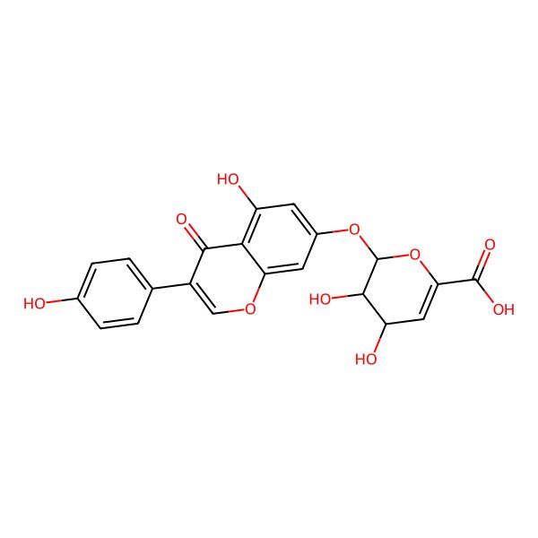 2D Structure of 3,4-dihydroxy-2-[5-hydroxy-3-(4-hydroxyphenyl)-4-oxochromen-7-yl]oxy-3,4-dihydro-2H-pyran-6-carboxylic acid