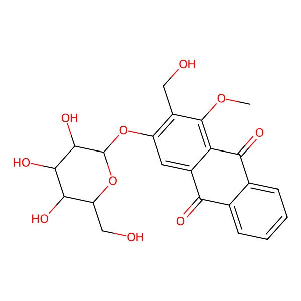 2D Structure of 2-(hydroxymethyl)-1-methoxy-3-[(2S,3R,4S,5S,6R)-3,4,5-trihydroxy-6-(hydroxymethyl)oxan-2-yl]oxyanthracene-9,10-dione