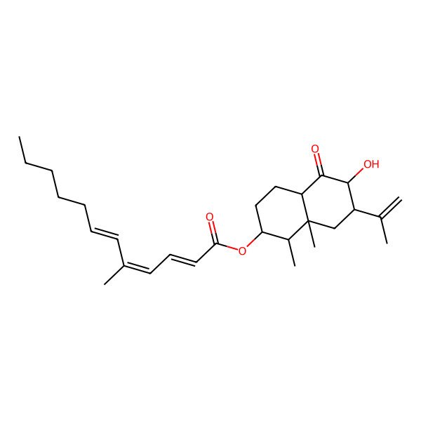 2D Structure of [(1R,2R,4aS,6S,7R,8aR)-6-hydroxy-1,8a-dimethyl-5-oxo-7-prop-1-en-2-yl-1,2,3,4,4a,6,7,8-octahydronaphthalen-2-yl] (2E,4E,6E)-5-methyldodeca-2,4,6-trienoate