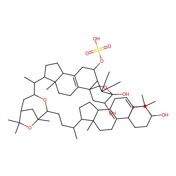 2D Structure of [(1R,5R,6R,9R,12S,13R,15R,19S)-15,19-dihydroxy-6-[(1S)-1-[(1R,2S,4R,6R)-2-[(3R)-3-[(1S,5R,6R,9R,15S)-15-hydroxy-5,14,14-trimethyl-16-oxapentacyclo[13.2.2.01,13.02,10.05,9]nonadeca-2(10),12-dien-6-yl]butyl]-1,7,7-trimethyl-3,8-dioxabicyclo[4.2.1]nonan-4-yl]ethyl]-5,14,14-trimethyl-16-oxapentacyclo[13.2.2.01,13.02,10.05,9]nonadec-2(10)-en-12-yl] hydrogen sulfate