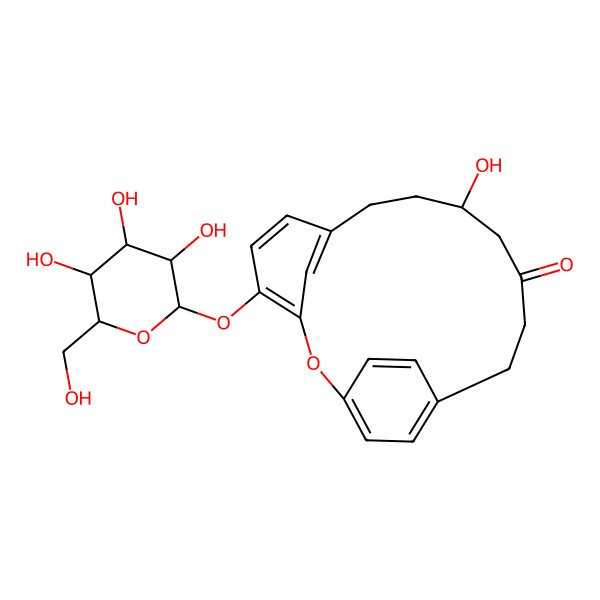 2D Structure of 10-Hydroxy-4-[3,4,5-trihydroxy-6-(hydroxymethyl)oxan-2-yl]oxy-2-oxatricyclo[13.2.2.13,7]icosa-1(17),3,5,7(20),15,18-hexaen-12-one