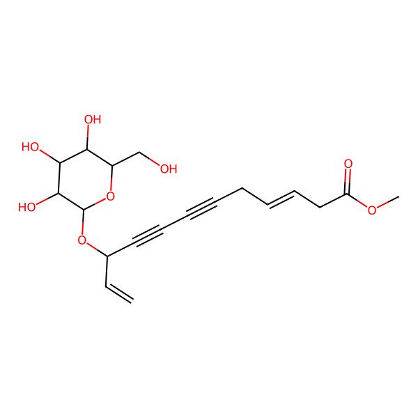 2D Structure of methyl (3Z,10S)-10-[(2R,3R,4S,5S,6R)-3,4,5-trihydroxy-6-(hydroxymethyl)oxan-2-yl]oxydodeca-3,11-dien-6,8-diynoate