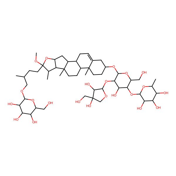 2D Structure of 2-[5-[3,4-Dihydroxy-4-(hydroxymethyl)oxolan-2-yl]oxy-4-hydroxy-2-(hydroxymethyl)-6-[[6-methoxy-7,9,13-trimethyl-6-[3-methyl-4-[3,4,5-trihydroxy-6-(hydroxymethyl)oxan-2-yl]oxybutyl]-5-oxapentacyclo[10.8.0.02,9.04,8.013,18]icos-18-en-16-yl]oxy]oxan-3-yl]oxy-6-methyloxane-3,4,5-triol