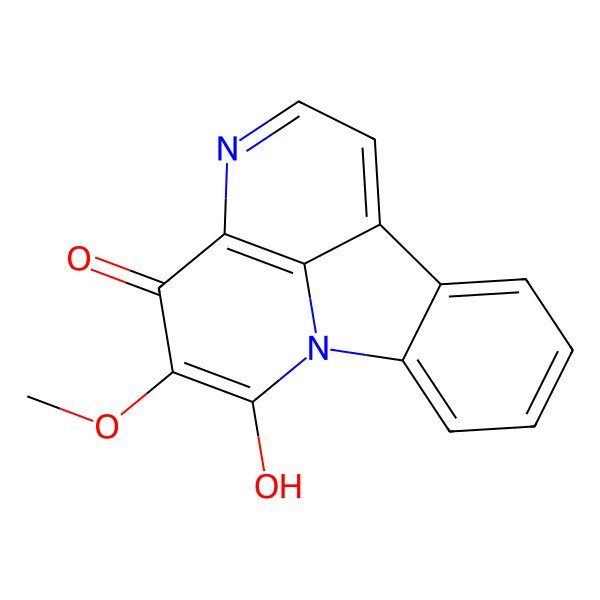 2D Structure of 2-hydroxy-3-methoxy-1,6-diazatetracyclo[7.6.1.05,16.010,15]hexadeca-2,5,7,9(16),10,12,14-heptaen-4-one