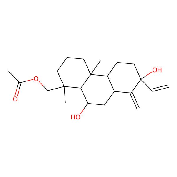 2D Structure of [(1R,4aR,4bS,7S,8aR,10R,10aR)-7-ethenyl-7,10-dihydroxy-1,4a-dimethyl-8-methylidene-2,3,4,4b,5,6,8a,9,10,10a-decahydrophenanthren-1-yl]methyl acetate