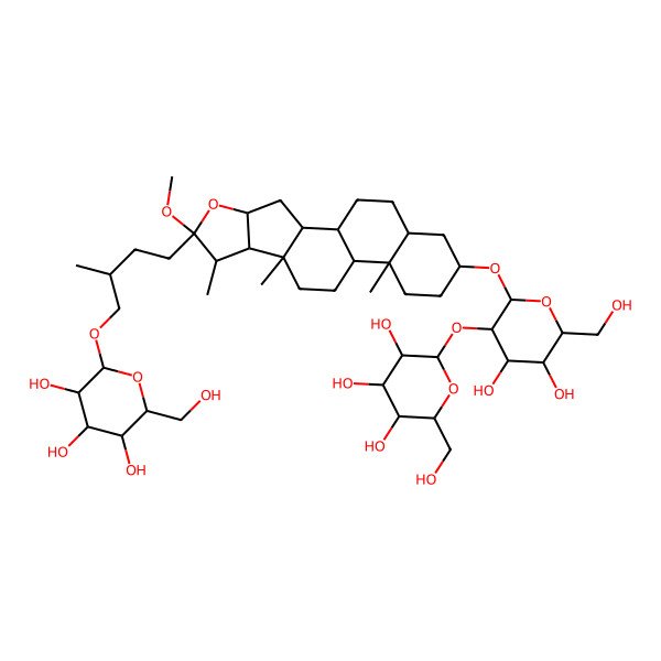 2D Structure of beta-D-Glucopyranoside, (3beta,5beta,22alpha,25R)-26-(beta-D-glucopyranosyloxy)-22-methoxyfurostan-3-yl 2-O-beta-D-glucopyranosyl-
