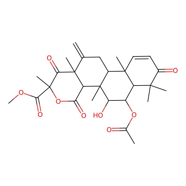 2D Structure of Methyl 6-acetyloxy-5-hydroxy-2,4b,7,7,10a,12a-hexamethyl-12-methylidene-1,4,8-trioxo-4a,5,6,6a,10b,11-hexahydronaphtho[1,2-h]isochromene-2-carboxylate