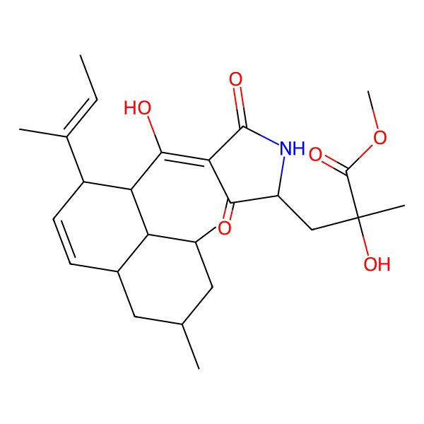 2D Structure of Methyl 3-[4-[(2-but-2-en-2-yl-6,8-dimethyl-1,2,4a,5,6,7,8,8a-octahydronaphthalen-1-yl)-hydroxymethylidene]-3,5-dioxopyrrolidin-2-yl]-2-hydroxy-2-methylpropanoate