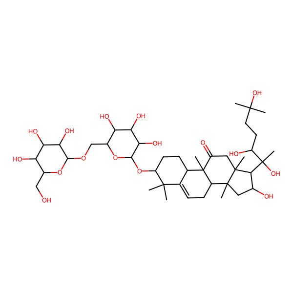 2D Structure of (3S,8S,9R,10R,13R,14R,16R,17R)-16-hydroxy-4,4,9,13,14-pentamethyl-17-[(2R,3S)-2,3,6-trihydroxy-6-methylheptan-2-yl]-3-[(2R,3R,4S,5S,6R)-3,4,5-trihydroxy-6-[[(2R,3R,4S,5S,6R)-3,4,5-trihydroxy-6-(hydroxymethyl)oxan-2-yl]oxymethyl]oxan-2-yl]oxy-1,2,3,7,8,10,12,15,16,17-decahydrocyclopenta[a]phenanthren-11-one