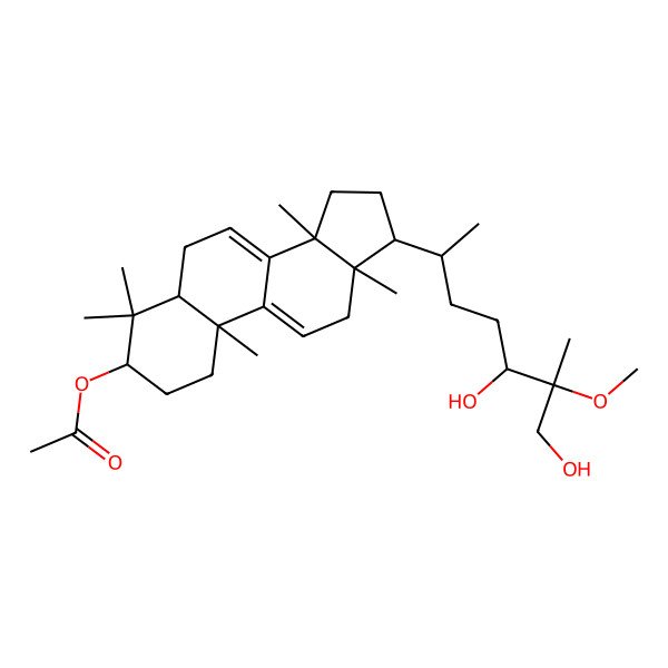 2D Structure of [17-(5,7-dihydroxy-6-methoxy-6-methylheptan-2-yl)-4,4,10,13,14-pentamethyl-2,3,5,6,12,15,16,17-octahydro-1H-cyclopenta[a]phenanthren-3-yl] acetate
