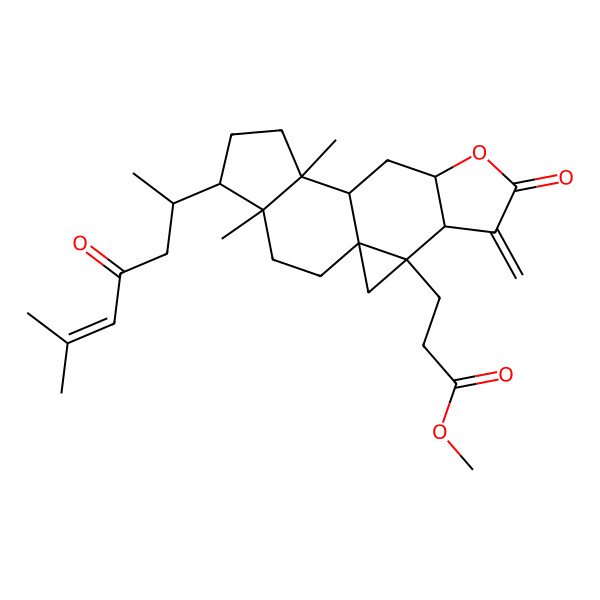 2D Structure of Methyl 3-[11,15-dimethyl-5-methylidene-14-(6-methyl-4-oxohept-5-en-2-yl)-6-oxo-7-oxapentacyclo[8.7.0.01,3.04,8.011,15]heptadecan-3-yl]propanoate