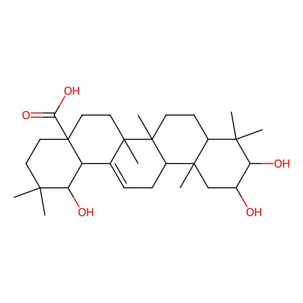 2D Structure of (1R,4aR,6aR,6aS,6bR,8aR,10R,11R,12aR,14bS)-1,10,11-trihydroxy-2,2,6a,6b,9,9,12a-heptamethyl-1,3,4,5,6,6a,7,8,8a,10,11,12,13,14b-tetradecahydropicene-4a-carboxylic acid