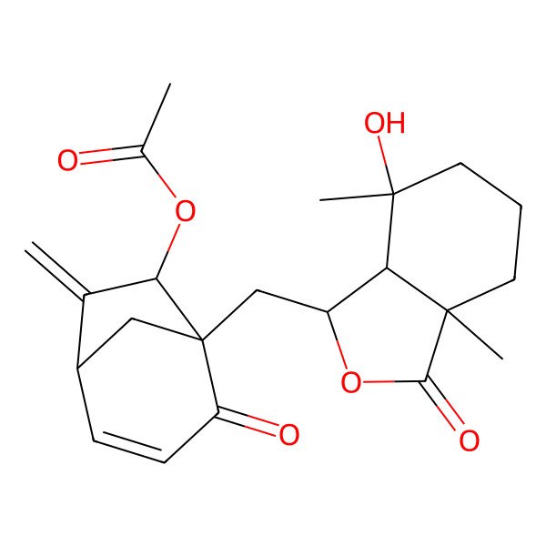 2D Structure of [5-[(7-hydroxy-3a,7-dimethyl-3-oxo-4,5,6,7a-tetrahydro-1H-2-benzofuran-1-yl)methyl]-7-methylidene-4-oxo-6-bicyclo[3.2.1]oct-2-enyl] acetate