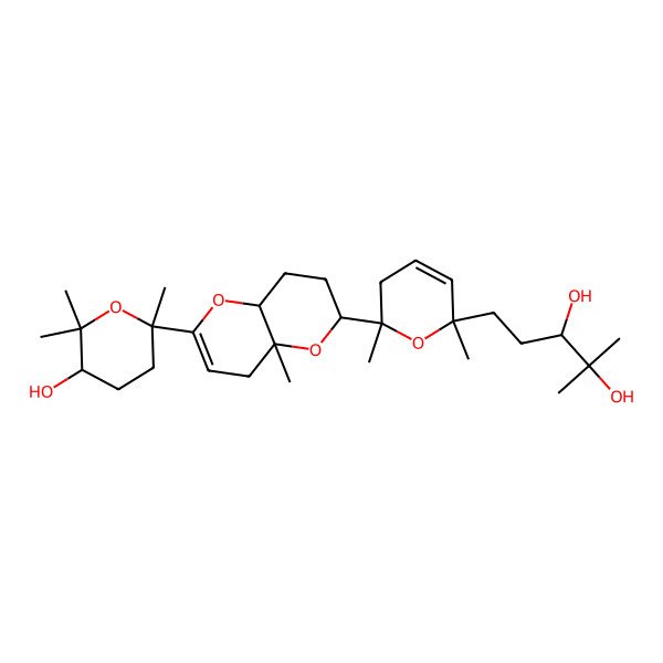 2D Structure of (3R)-5-[(2S,6R)-2-[(4aS,6R,8aR)-2-[(2S,5R)-5-hydroxy-2,6,6-trimethyloxan-2-yl]-4a-methyl-6,7,8,8a-tetrahydro-4H-pyrano[3,2-b]pyran-6-yl]-2,6-dimethyl-3H-pyran-6-yl]-2-methylpentane-2,3-diol
