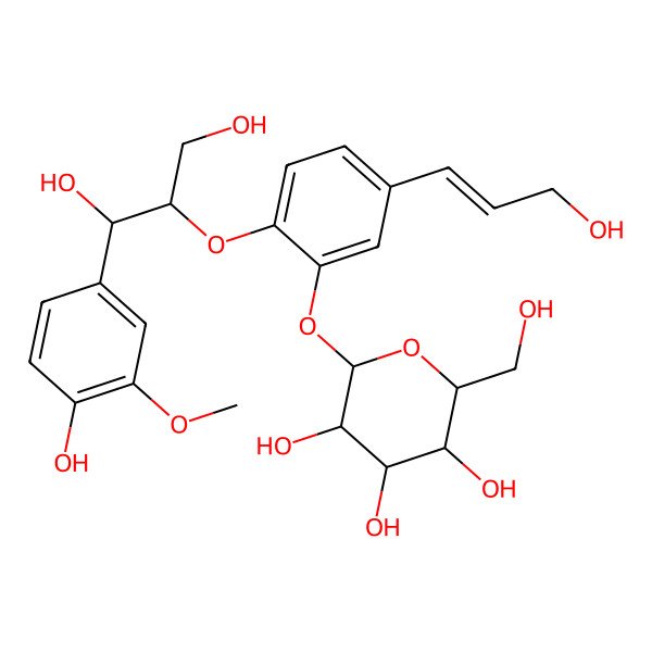 2D Structure of 2-[2-[1,3-Dihydroxy-1-(4-hydroxy-3-methoxyphenyl)propan-2-yl]oxy-5-(3-hydroxyprop-1-enyl)phenoxy]-6-(hydroxymethyl)oxane-3,4,5-triol
