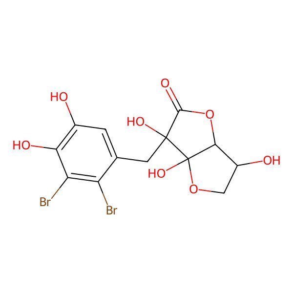 2D Structure of (3S,3aR,6S,6aS)-6-[(2,3-dibromo-4,5-dihydroxyphenyl)methyl]-3,6,6a-trihydroxy-3,3a-dihydro-2H-furo[3,2-b]furan-5-one
