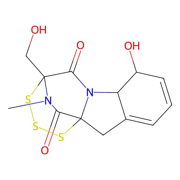 2D Structure of (4R,6aS,7S,11aR)-6a,7-Dihydro-4-(hydroxymethyl)-13-methyl-11H-4,11a-(iminomethano)[1,2,3,5]trithiazepino[5,4-a]indole-5,12(4H)-dione