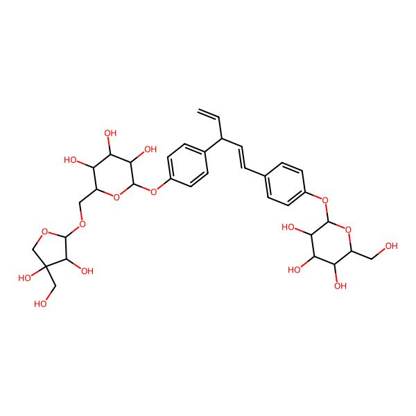 2D Structure of 2-[4-[3-[4-[6-[[3,4-Dihydroxy-4-(hydroxymethyl)oxolan-2-yl]oxymethyl]-3,4,5-trihydroxyoxan-2-yl]oxyphenyl]penta-1,4-dienyl]phenoxy]-6-(hydroxymethyl)oxane-3,4,5-triol