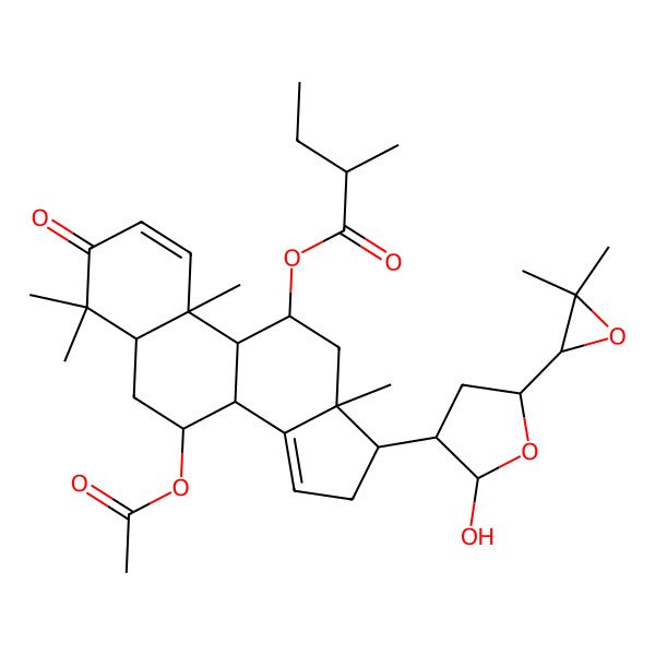 2D Structure of [(5R,7R,8R,9S,10S,11R,13S,17S)-7-acetyloxy-17-[(3S,5R)-5-[(2S)-3,3-dimethyloxiran-2-yl]-2-hydroxyoxolan-3-yl]-4,4,10,13-tetramethyl-3-oxo-6,7,8,9,11,12,16,17-octahydro-5H-cyclopenta[a]phenanthren-11-yl] (2R)-2-methylbutanoate
