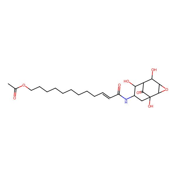 2D Structure of [12-Oxo-12-[(1,5,7-trihydroxy-10-oxo-3-oxatricyclo[4.3.1.02,4]decan-8-yl)amino]dodec-10-enyl] acetate