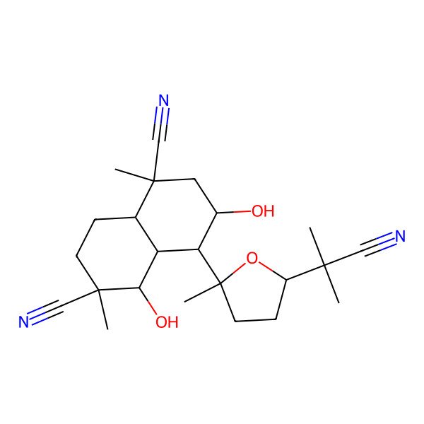 2D Structure of 4-[5-(2-Cyanopropan-2-yl)-2-methyloxolan-2-yl]-3,5-dihydroxy-1,6-dimethyl-2,3,4,4a,5,7,8,8a-octahydronaphthalene-1,6-dicarbonitrile