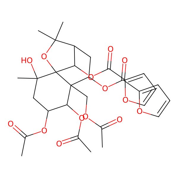2D Structure of [4,5-Diacetyloxy-6-(acetyloxymethyl)-12-(furan-2-carbonyloxy)-2-hydroxy-2,10,10-trimethyl-11-oxatricyclo[7.2.1.01,6]dodecan-7-yl] furan-2-carboxylate