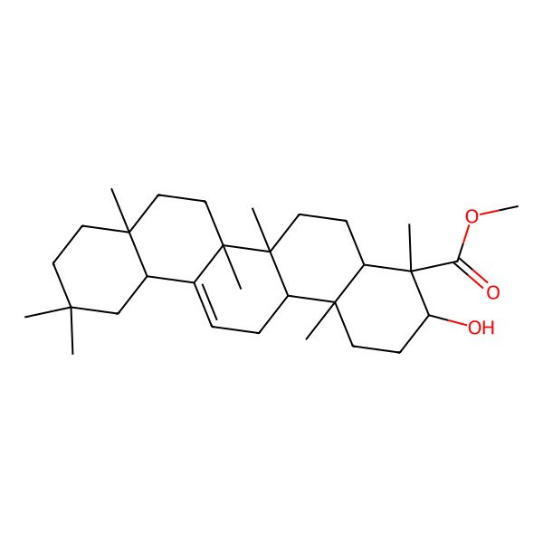 2D Structure of methyl (3R,4R,4aR,6aR,6bS,8aR,12aR,14aR,14bR)-3-hydroxy-4,6a,6b,8a,11,11,14b-heptamethyl-1,2,3,4a,5,6,7,8,9,10,12,12a,14,14a-tetradecahydropicene-4-carboxylate