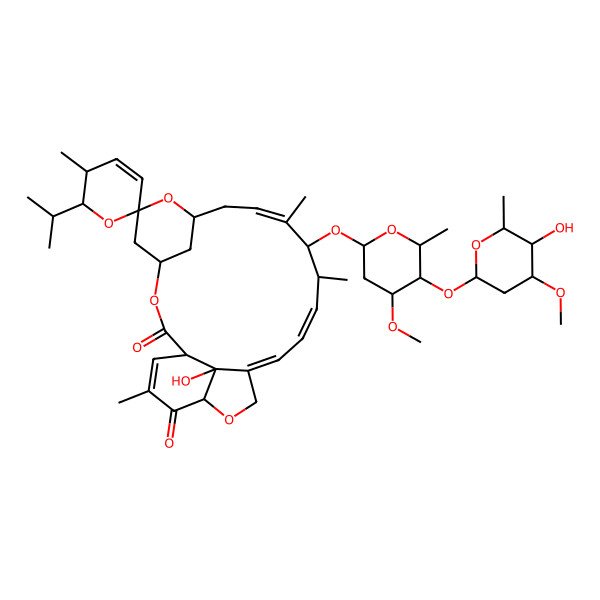 2D Structure of (1'R,2R,3S,4'S,6S,8'R,10'E,12'S,13'S,14'E,16'E,20'S,24'S)-24'-hydroxy-12'-[(2R,4S,5S,6S)-5-[(2S,4S,5S,6S)-5-hydroxy-4-methoxy-6-methyloxan-2-yl]oxy-4-methoxy-6-methyloxan-2-yl]oxy-3,11',13',22'-tetramethyl-2-propan-2-ylspiro[2,3-dihydropyran-6,6'-3,7,19-trioxatetracyclo[15.6.1.14,8.020,24]pentacosa-10,14,16,22-tetraene]-2',21'-dione