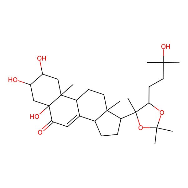 2D Structure of 2,3,5-trihydroxy-17-[5-(3-hydroxy-3-methylbutyl)-2,2,4-trimethyl-1,3-dioxolan-4-yl]-10,13-dimethyl-2,3,4,9,11,12,14,15,16,17-decahydro-1H-cyclopenta[a]phenanthren-6-one