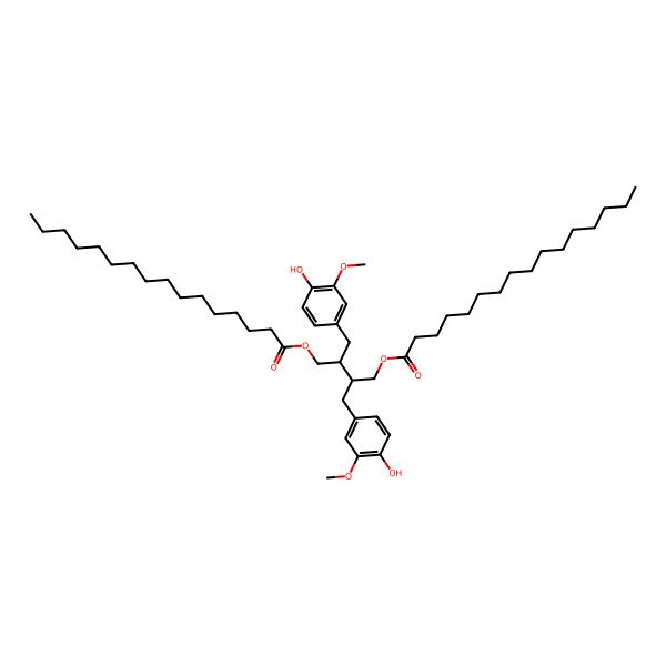 2D Structure of [(2S,3S)-3-(hexadecanoyloxymethyl)-4-(4-hydroxy-3-methoxyphenyl)-2-[(4-hydroxy-3-methoxyphenyl)methyl]butyl] hexadecanoate