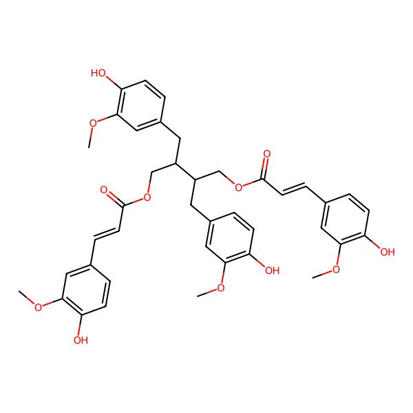 2D Structure of [(2R,3R)-2,3-bis[(4-hydroxy-3-methoxyphenyl)methyl]-4-[3-(4-hydroxy-3-methoxyphenyl)prop-2-enoyloxy]butyl] 3-(4-hydroxy-3-methoxyphenyl)prop-2-enoate