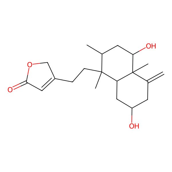 2D Structure of 3-[2-(4,7-dihydroxy-1,2,4a-trimethyl-5-methylidene-3,4,6,7,8,8a-hexahydro-2H-naphthalen-1-yl)ethyl]-2H-furan-5-one