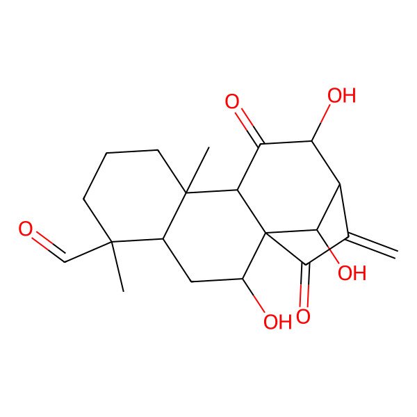 2D Structure of (1R,2R,4S,5S,9R,10S,12R,13S,16R)-2,12,16-trihydroxy-5,9-dimethyl-14-methylidene-11,15-dioxotetracyclo[11.2.1.01,10.04,9]hexadecane-5-carbaldehyde