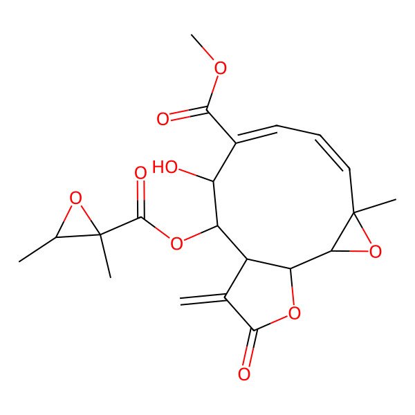 2D Structure of methyl (1S,2R,4R,5Z,7Z,9S,10S,11R)-10-[(2S,3R)-2,3-dimethyloxirane-2-carbonyl]oxy-9-hydroxy-4-methyl-12-methylidene-13-oxo-3,14-dioxatricyclo[9.3.0.02,4]tetradeca-5,7-diene-8-carboxylate