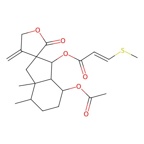 2D Structure of [(1R,2R,3aR,4S,7S,7aR)-7-acetyloxy-3a,4-dimethyl-4'-methylidene-2'-oxospiro[3,4,5,6,7,7a-hexahydro-1H-indene-2,3'-oxolane]-1-yl] (Z)-3-methylsulfanylprop-2-enoate
