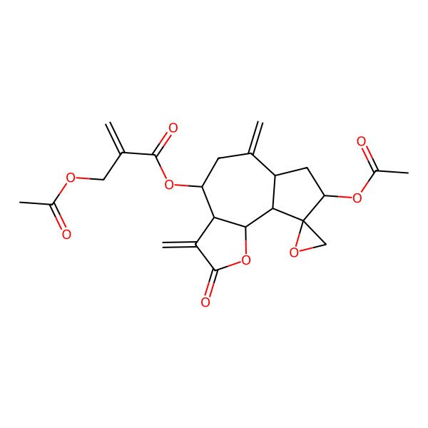 2D Structure of [(3aR,4S,6aR,8S,9R,9aS,9bS)-8-acetyloxy-3,6-dimethylidene-2-oxospiro[3a,4,5,6a,7,8,9a,9b-octahydroazuleno[4,5-b]furan-9,2'-oxirane]-4-yl] 2-(acetyloxymethyl)prop-2-enoate