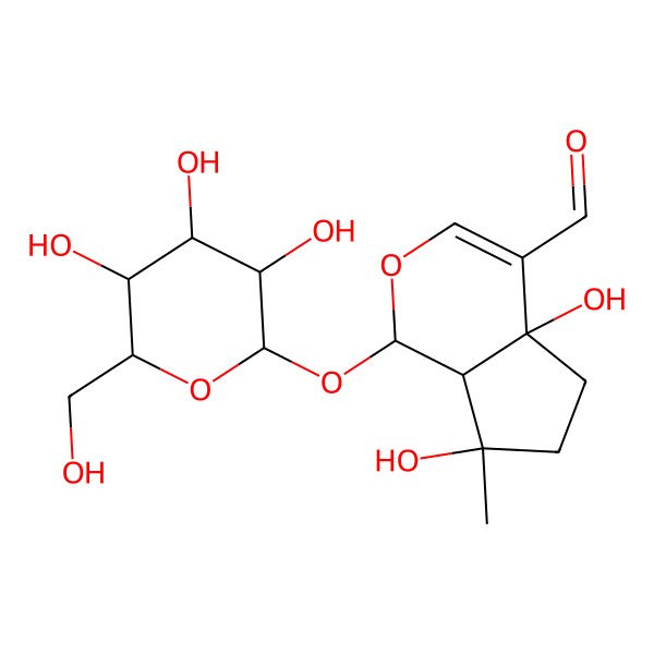 2D Structure of 4a,7-Dihydroxy-7-methyl-1-[3,4,5-trihydroxy-6-(hydroxymethyl)oxan-2-yl]oxy-1,5,6,7a-tetrahydrocyclopenta[c]pyran-4-carbaldehyde