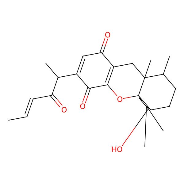 2D Structure of 16-Hydroxy-10,11,15,15-tetramethyl-5-(3-oxohex-4-en-2-yl)-2-oxatetracyclo[8.8.0.01,14.03,8]octadeca-3(8),5-diene-4,7-dione