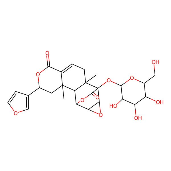 2D Structure of (1R,2S,3S,5R,11R,12R,13S,15S)-5-(furan-3-yl)-3,11-dimethyl-12-[(2S,3R,4S,5S,6R)-3,4,5-trihydroxy-6-(hydroxymethyl)oxan-2-yl]oxy-6,14,16-trioxapentacyclo[10.3.2.02,11.03,8.013,15]heptadec-8-ene-7,17-dione