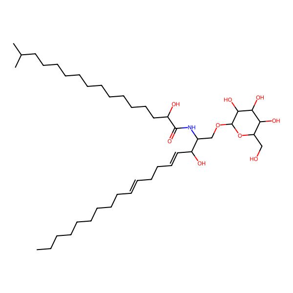 2D Structure of 2-hydroxy-N-[3-hydroxy-1-[3,4,5-trihydroxy-6-(hydroxymethyl)oxan-2-yl]oxyoctadeca-4,8-dien-2-yl]-15-methylhexadecanamide