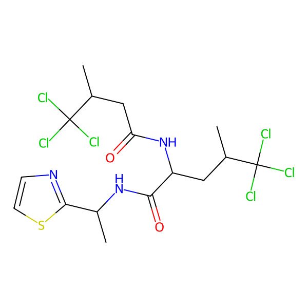 2D Structure of 5,5,5-trichloro-4-methyl-N-[1-(1,3-thiazol-2-yl)ethyl]-2-[(4,4,4-trichloro-3-methylbutanoyl)amino]pentanamide