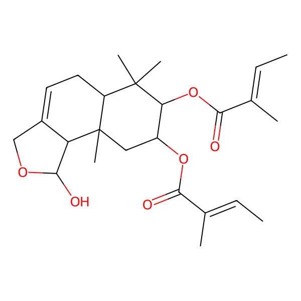 2D Structure of [1-Hydroxy-6,6,9a-trimethyl-7-(2-methylbut-2-enoyloxy)-1,3,5,5a,7,8,9,9b-octahydrobenzo[e][2]benzofuran-8-yl] 2-methylbut-2-enoate