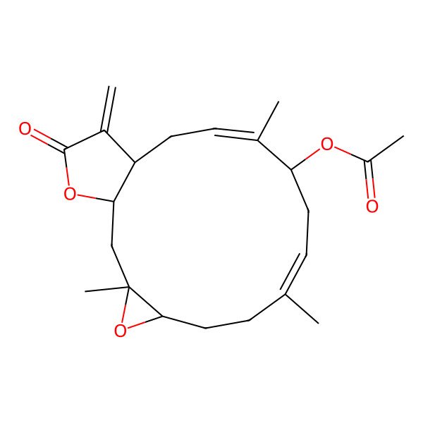 2D Structure of (3,8,12-Trimethyl-16-methylidene-17-oxo-4,18-dioxatricyclo[13.3.0.03,5]octadeca-8,12-dien-11-yl) acetate