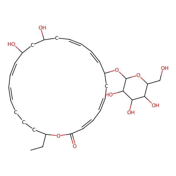 2D Structure of (3Z,5E,8S,9E,11Z,14S,16R,17E,19E,24R)-24-ethyl-14,16-dihydroxy-8-[(2R,3R,4S,5R,6R)-3,4,5-trihydroxy-6-(hydroxymethyl)oxan-2-yl]oxy-1-oxacyclotetracosa-3,5,9,11,17,19-hexaen-2-one
