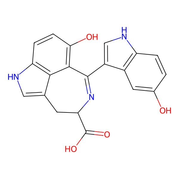 2D Structure of (11R)-7-hydroxy-9-(5-hydroxy-1H-indol-3-yl)-3,10-diazatricyclo[6.4.1.04,13]trideca-1,4(13),5,7,9-pentaene-11-carboxylic acid