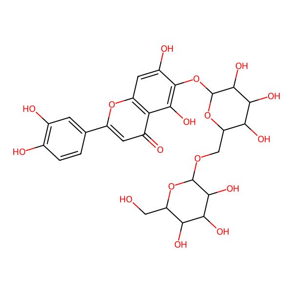 2D Structure of 2-(3,4-Dihydroxyphenyl)-5,7-dihydroxy-6-[3,4,5-trihydroxy-6-[[3,4,5-trihydroxy-6-(hydroxymethyl)oxan-2-yl]oxymethyl]oxan-2-yl]oxychromen-4-one