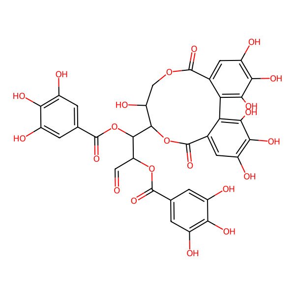 2D Structure of [1-(3,4,5,11,17,18,19-Heptahydroxy-8,14-dioxo-9,13-dioxatricyclo[13.4.0.02,7]nonadeca-1(19),2,4,6,15,17-hexaen-10-yl)-3-oxo-1-(3,4,5-trihydroxybenzoyl)oxypropan-2-yl] 3,4,5-trihydroxybenzoate