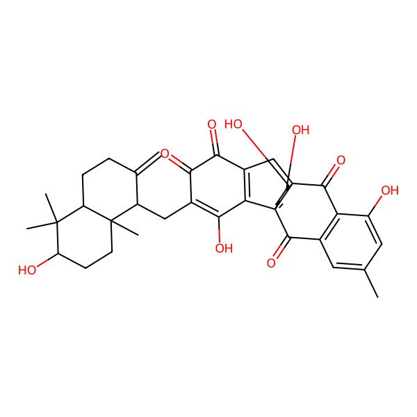 2D Structure of 4,12,18,19-tetrahydroxy-13-[(6-hydroxy-5,5,8a-trimethyl-2-methylidene-3,4,4a,6,7,8-hexahydro-1H-naphthalen-1-yl)methyl]-6-methylpentacyclo[8.7.4.01,10.03,8.011,16]henicosa-3(8),4,6,11(16),12,20-hexaene-2,9,14,15-tetrone