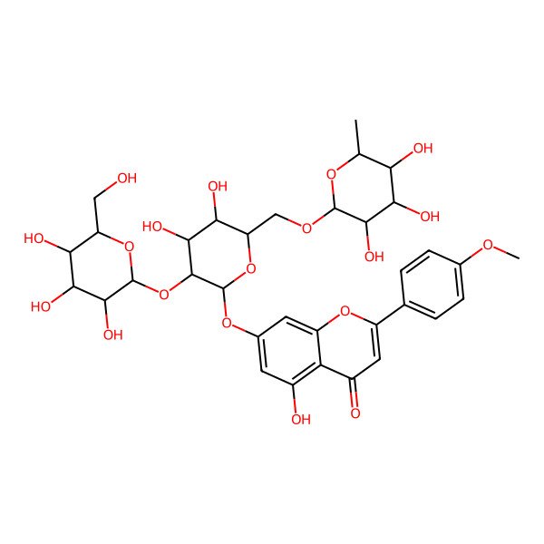 2D Structure of 7-[4,5-Dihydroxy-3-[3,4,5-trihydroxy-6-(hydroxymethyl)oxan-2-yl]oxy-6-[(3,4,5-trihydroxy-6-methyloxan-2-yl)oxymethyl]oxan-2-yl]oxy-5-hydroxy-2-(4-methoxyphenyl)chromen-4-one